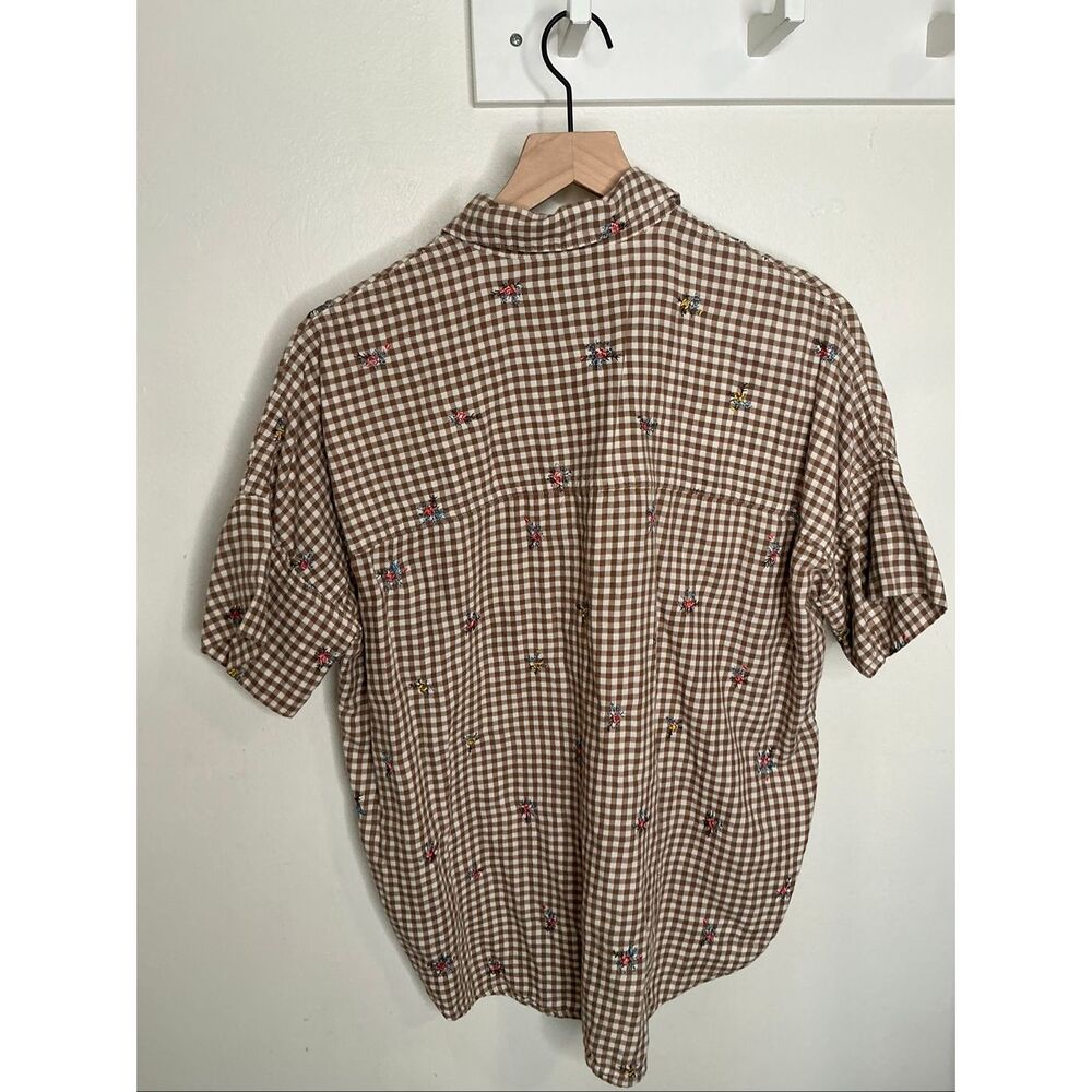 Madewell Floral Embroidered Gingham Courier Shirt | Brown in Small - Picture 4 of 6